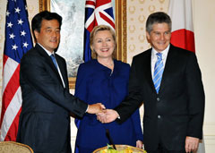 (photo) Foreign Minister Katsuya Okada of Japan, Secretary of State Hillary Clinton of the United States and Foreign Minister Stephen Smith of Australia
