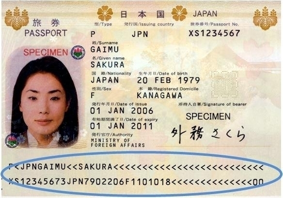 (画像1)機械で読み取り可能な個人情報などの旅券データが記載されている身分事項のページ